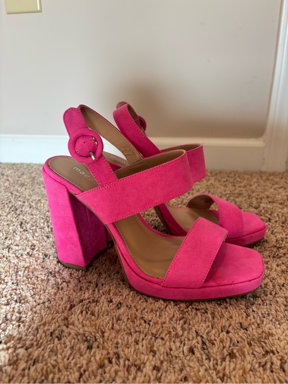 Madden Girl Bright Pink Suede Platform Block Sandals